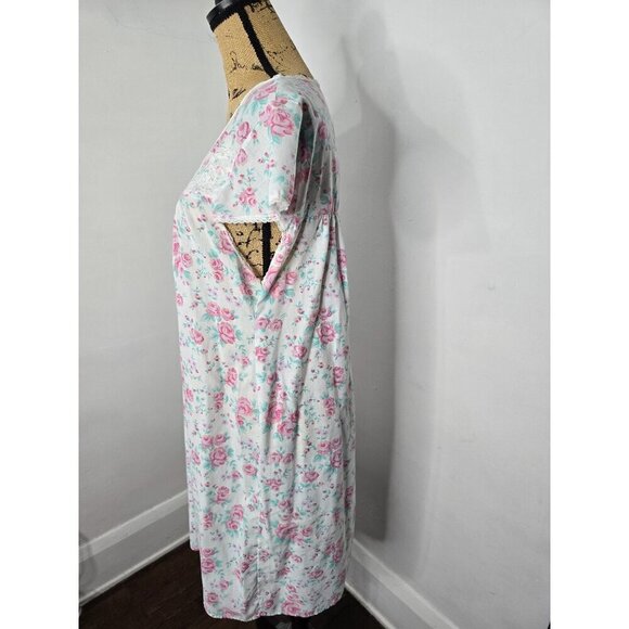 Vintage Dainty Pink Floral Bloomcore Botanical Night Gown House Dress - Picture 3 of 11